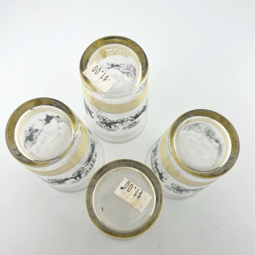 Vtg Horse & Carriage Libbey Juice Glasses 4 Oz Set Of 4 Lot Glass Black Yellow - Picture 2 of 4